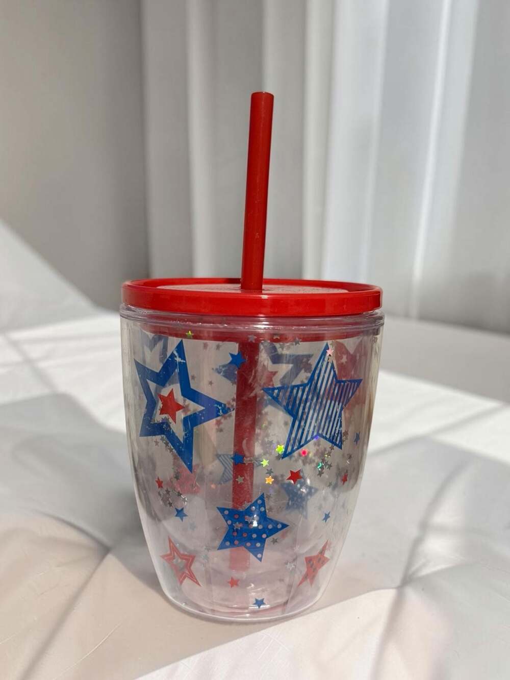 Sippert Patriotic Star Confetti Double Wall Insulated + Lid & Straw